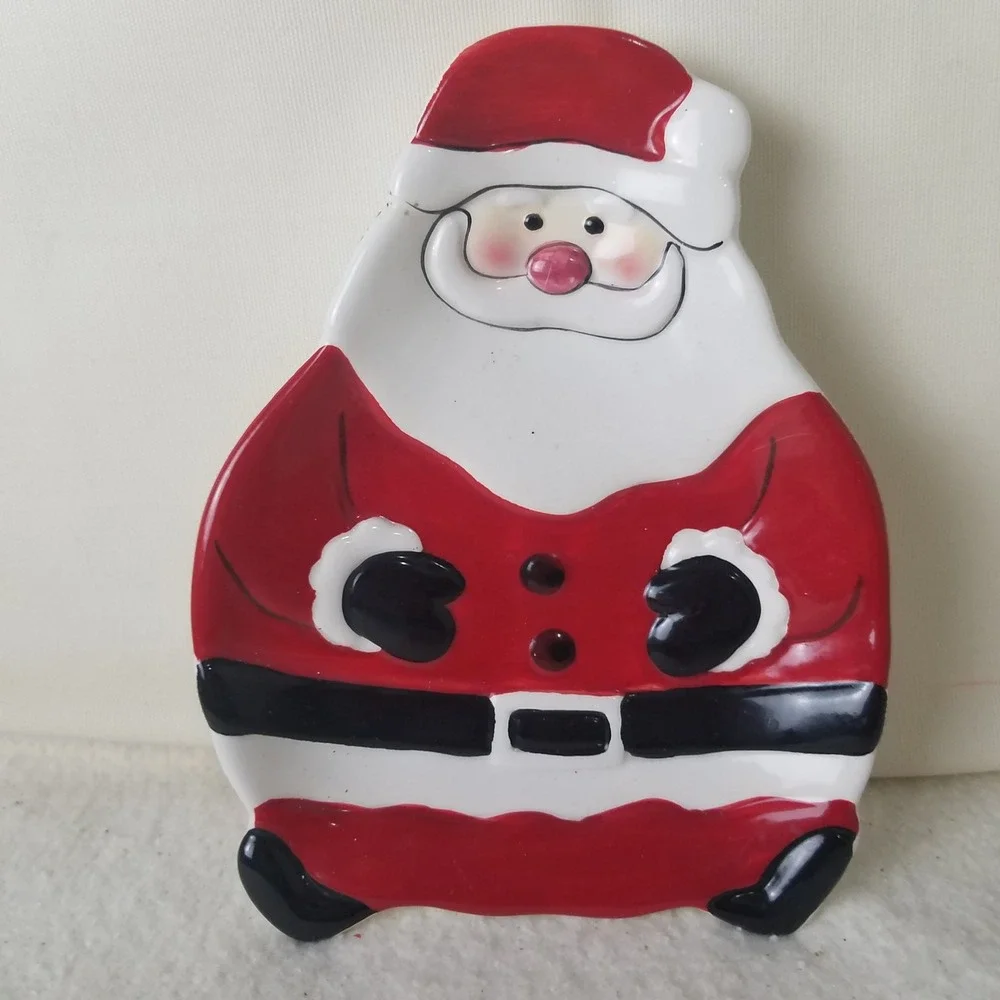 Hand Painted Santa Claus Ceramic Candy Dish Trinket Tray Christmas Decor‎